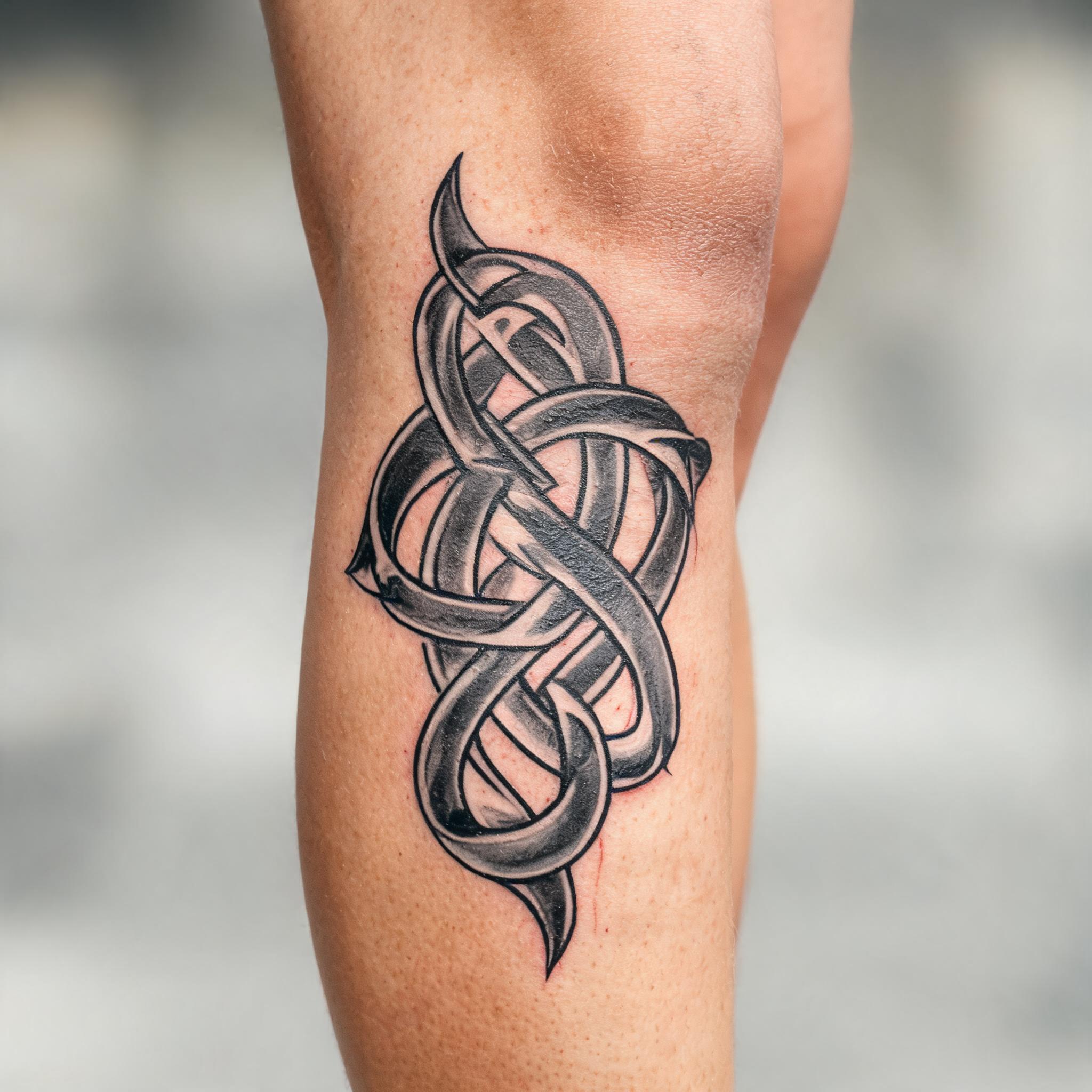 celtic knot tattoo images. Neo-Traditional style, placed on the front thigh. Made with Tattloom.