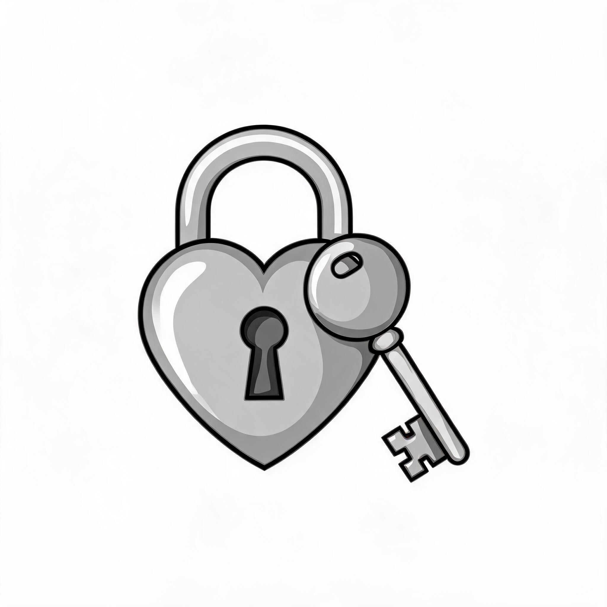 A black and grey tattoo image of a heart-shaped lock and key with elegant script lettering, shown on a plain white background.